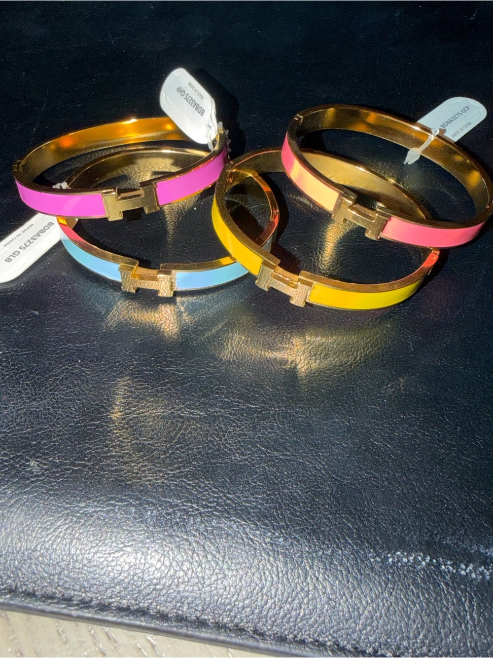 Gold-Tone Enamel Cuff Bracelet - Pink, Yellow, Blue, Coral